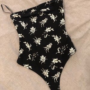 Bandeau Bodysuit with Tropical Flower Prints